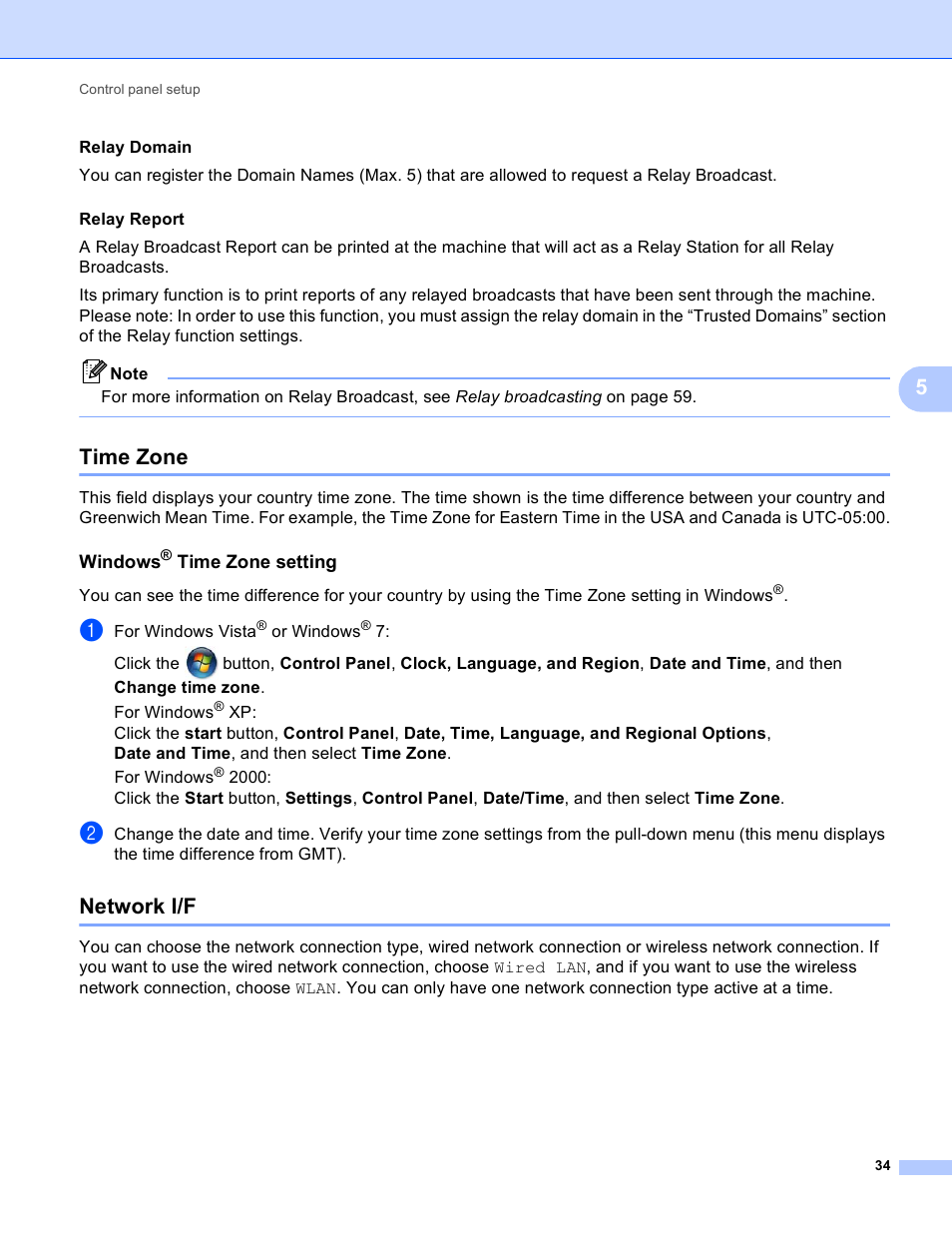 Time zone, Windows® time zone setting, Network i/f | Time zone network i/f, Windows, Time zone setting | Brother MFC J6510DW User Manual | Page 39 / 81