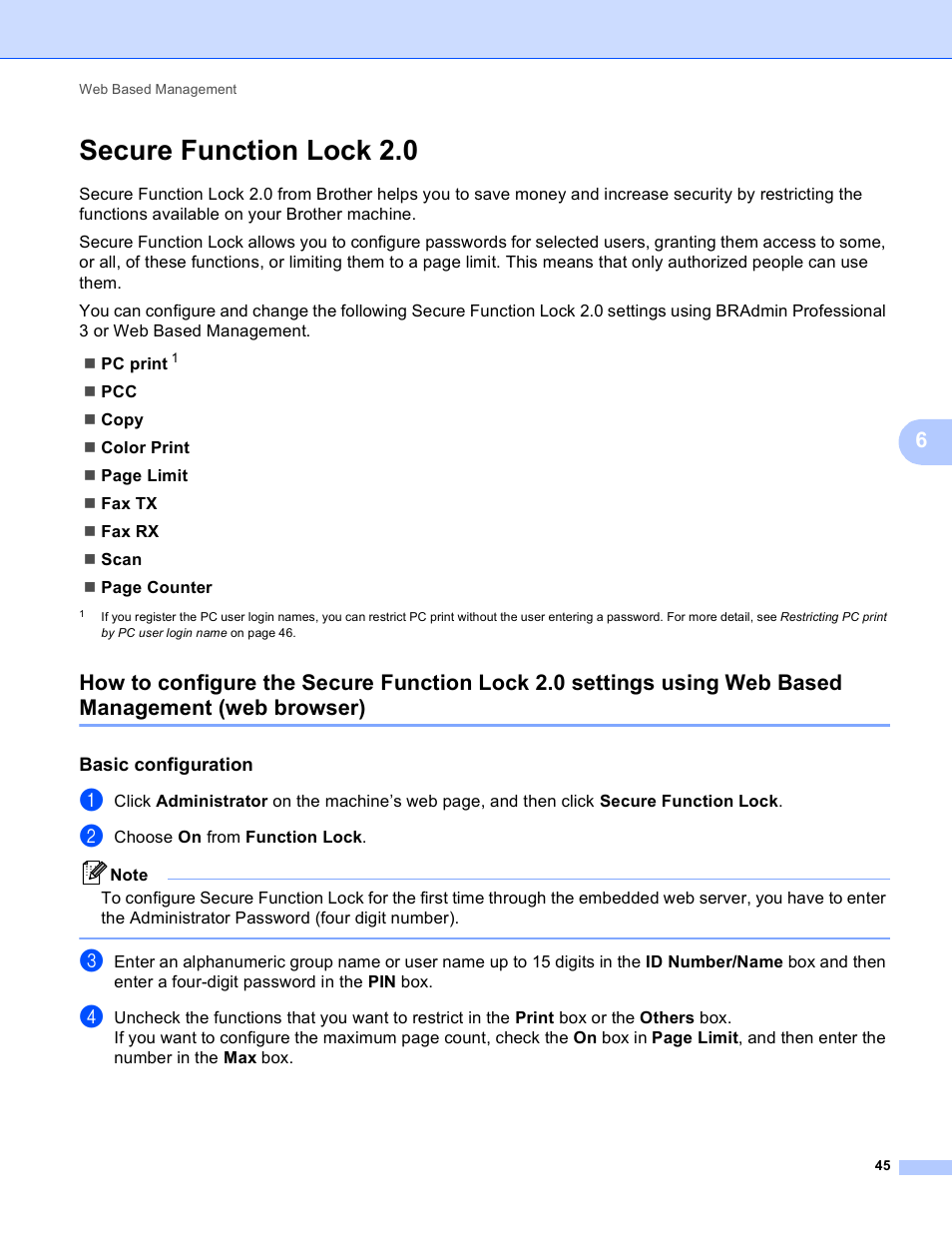 Secure function lock 2.0, Basic configuration, Web browser) | Brother MFC J6510DW User Manual | Page 50 / 81