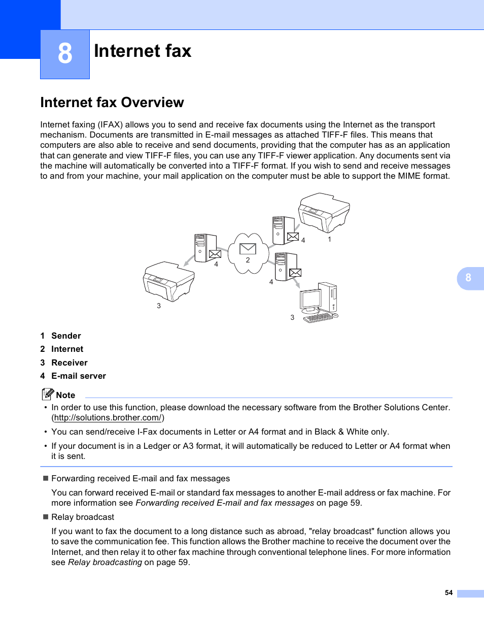 8 internet fax, Internet fax overview, Internet fax | Brother MFC J6510DW User Manual | Page 59 / 81