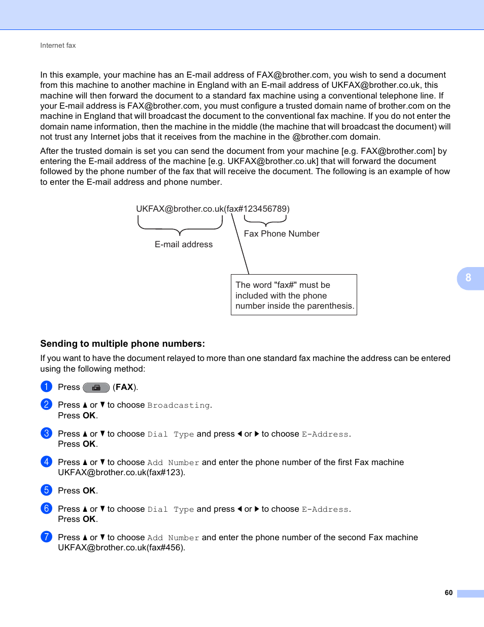 Sending to multiple phone numbers | Brother MFC J6510DW User Manual | Page 65 / 81