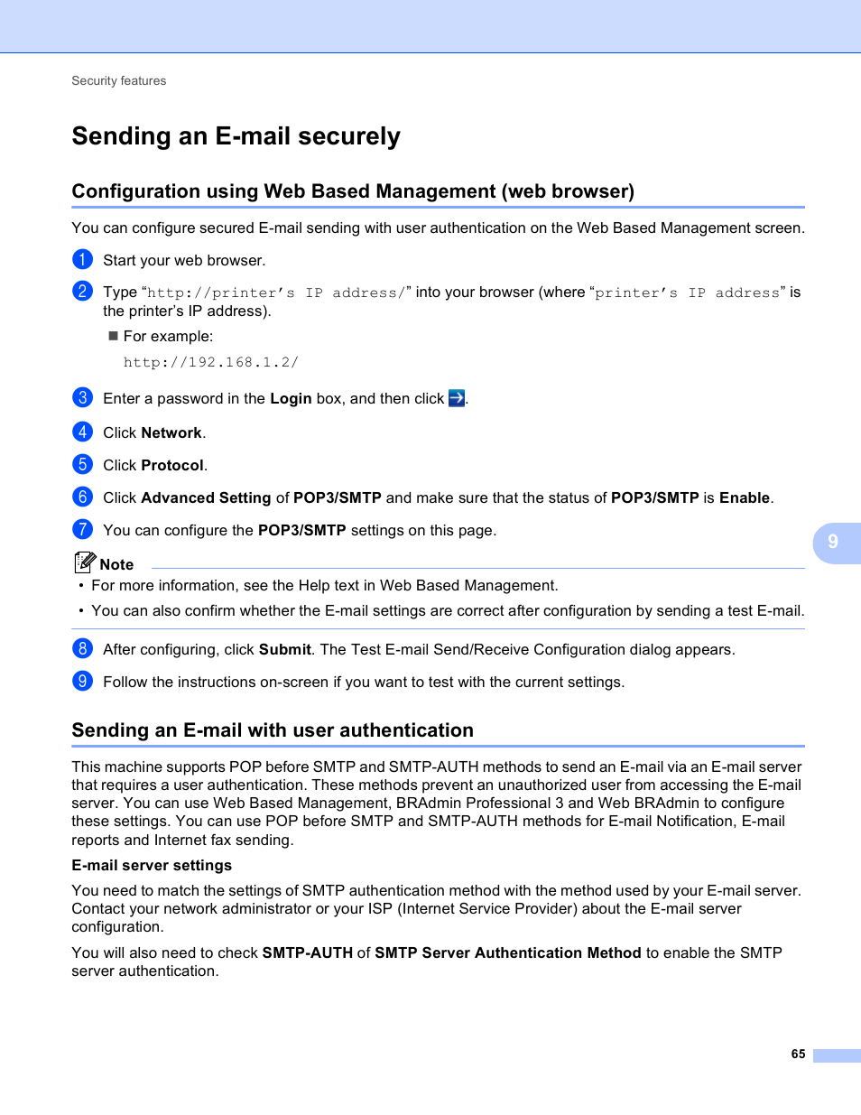 Sending an e-mail securely, Sending an e-mail with user authentication | Brother MFC J6510DW User Manual | Page 70 / 81