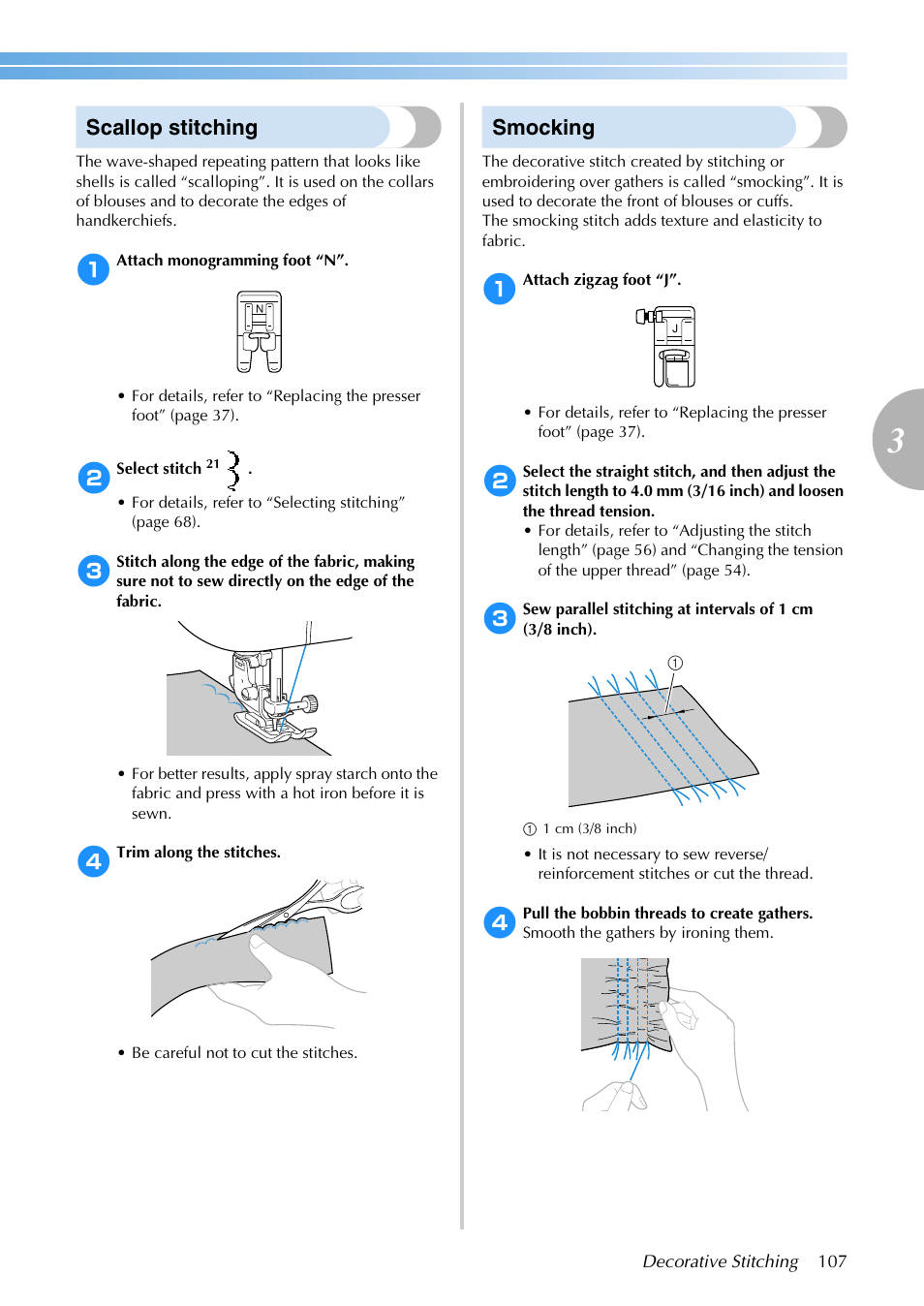 Scallop stitching, Smocking | Brother SB3129 User Manual | Page 113 / 156
