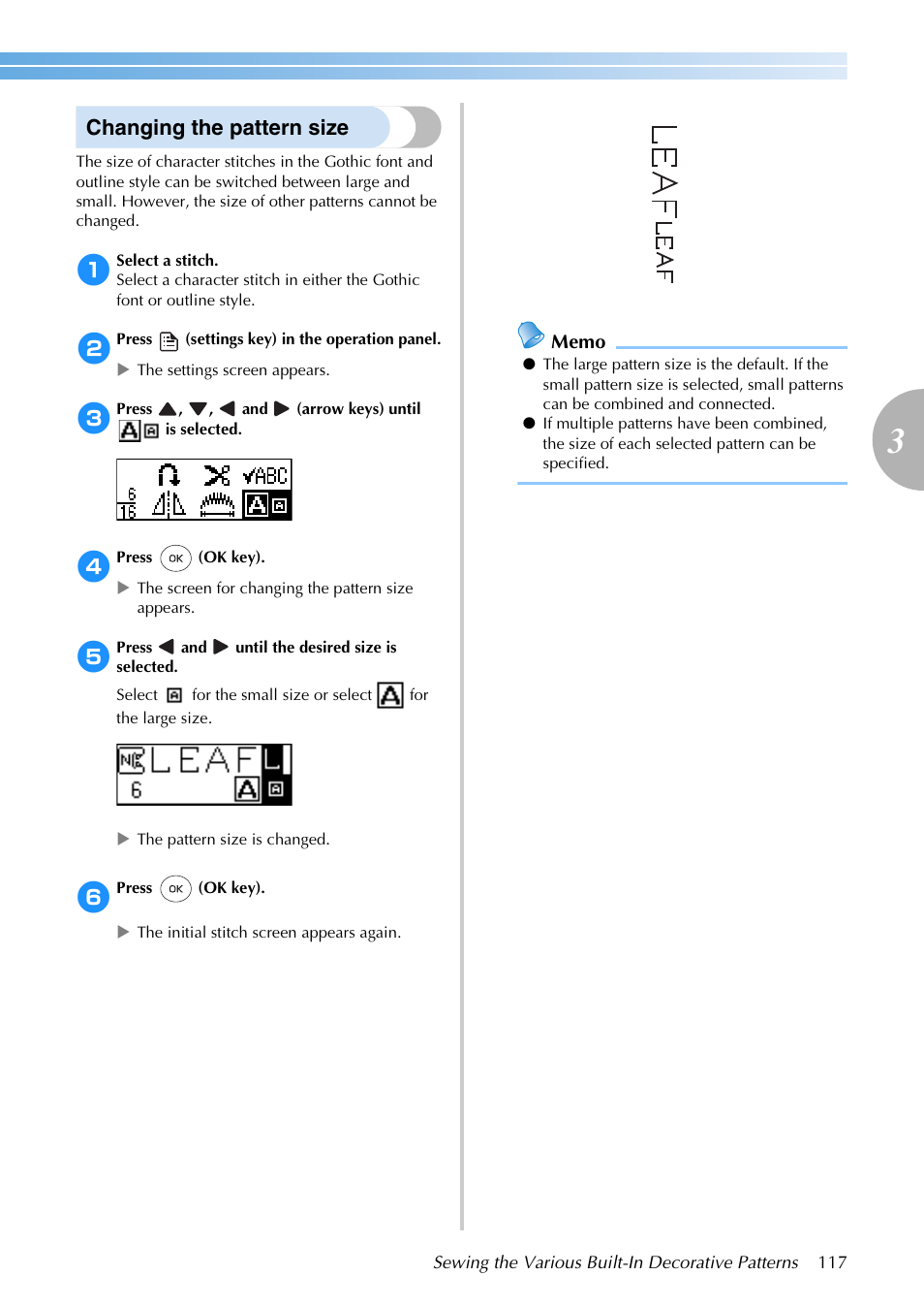 Changing the pattern size | Brother SB3129 User Manual | Page 123 / 156
