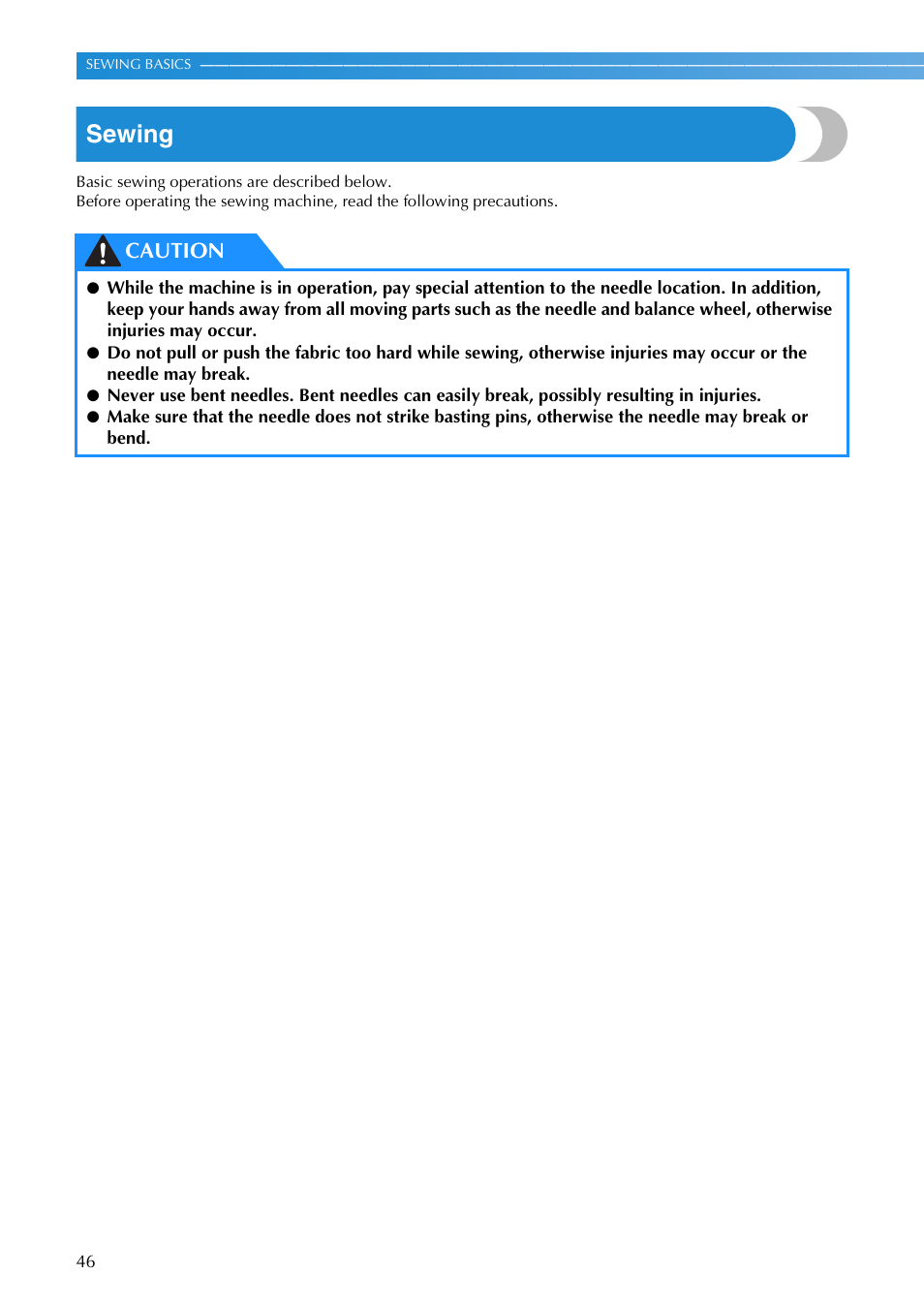 Sewing, Caution | Brother SB3129 User Manual | Page 52 / 156