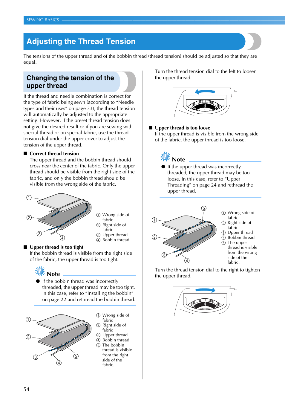 Adjusting the thread tension, Changing the tension of the upper thread | Brother SB3129 User Manual | Page 60 / 156