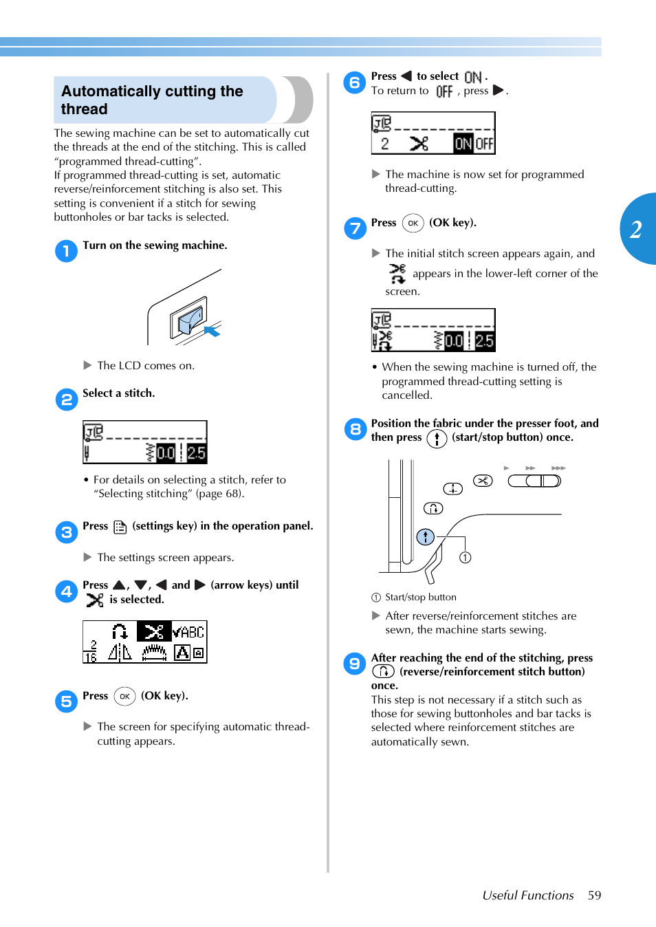 Automatically cutting the thread | Brother SB3129 User Manual | Page 65 / 156