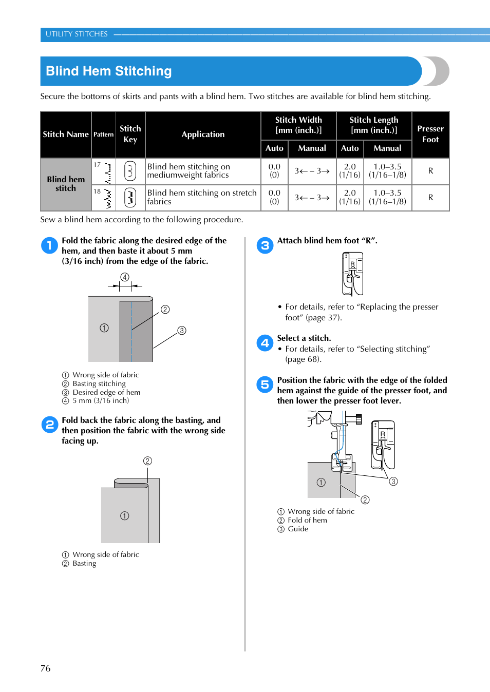 Blind hem stitching | Brother SB3129 User Manual | Page 82 / 156