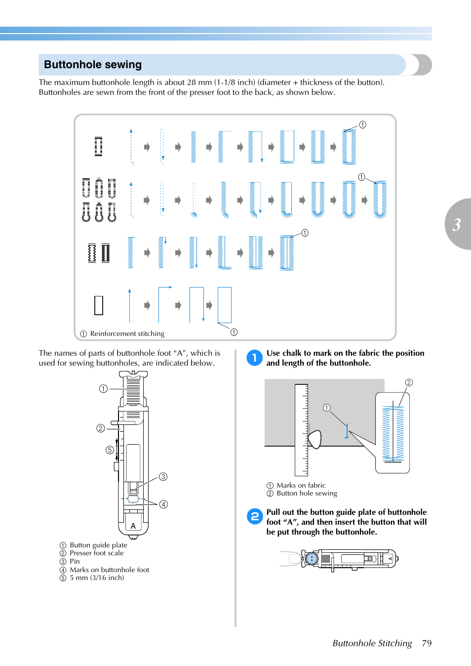 Buttonhole sewing | Brother SB3129 User Manual | Page 85 / 156