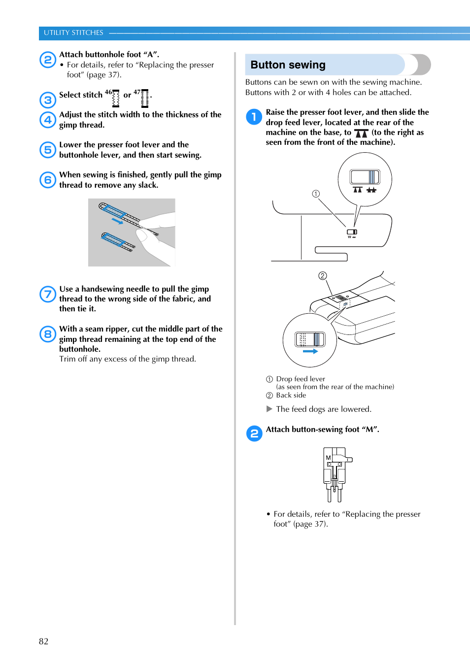 Button sewing | Brother SB3129 User Manual | Page 88 / 156