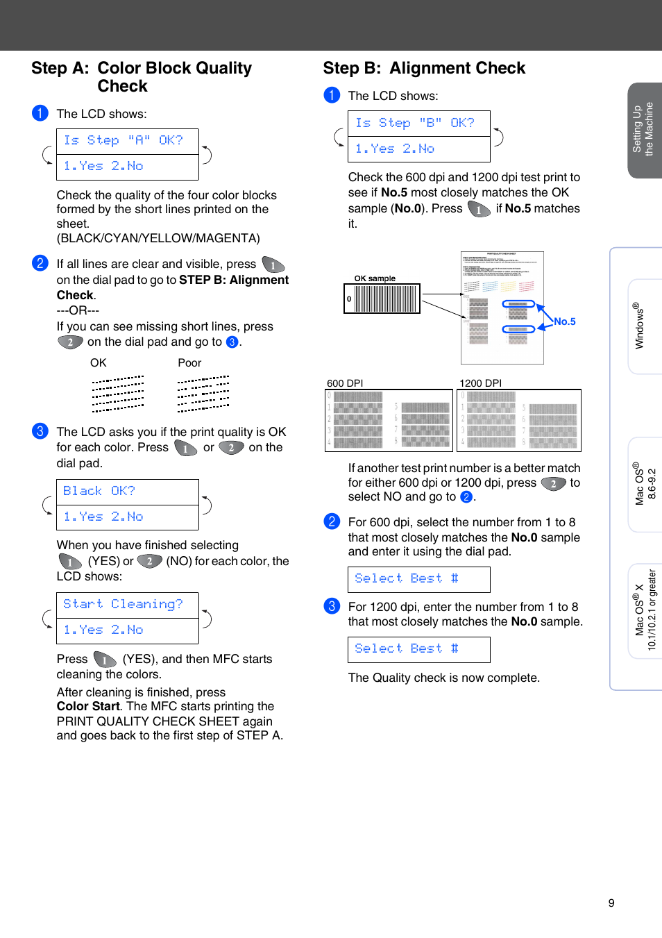 Step a: color block quality check, Step b: alignment check | Brother MFC-3220C User Manual | Page 11 / 31