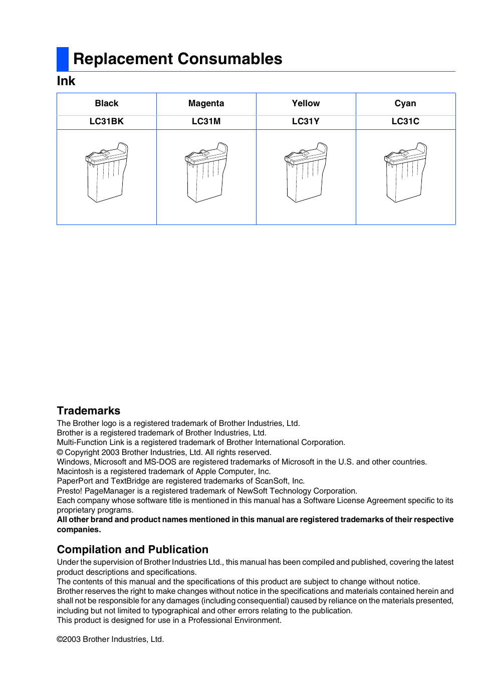 Replacement consumables | Brother MFC-3220C User Manual | Page 30 / 31