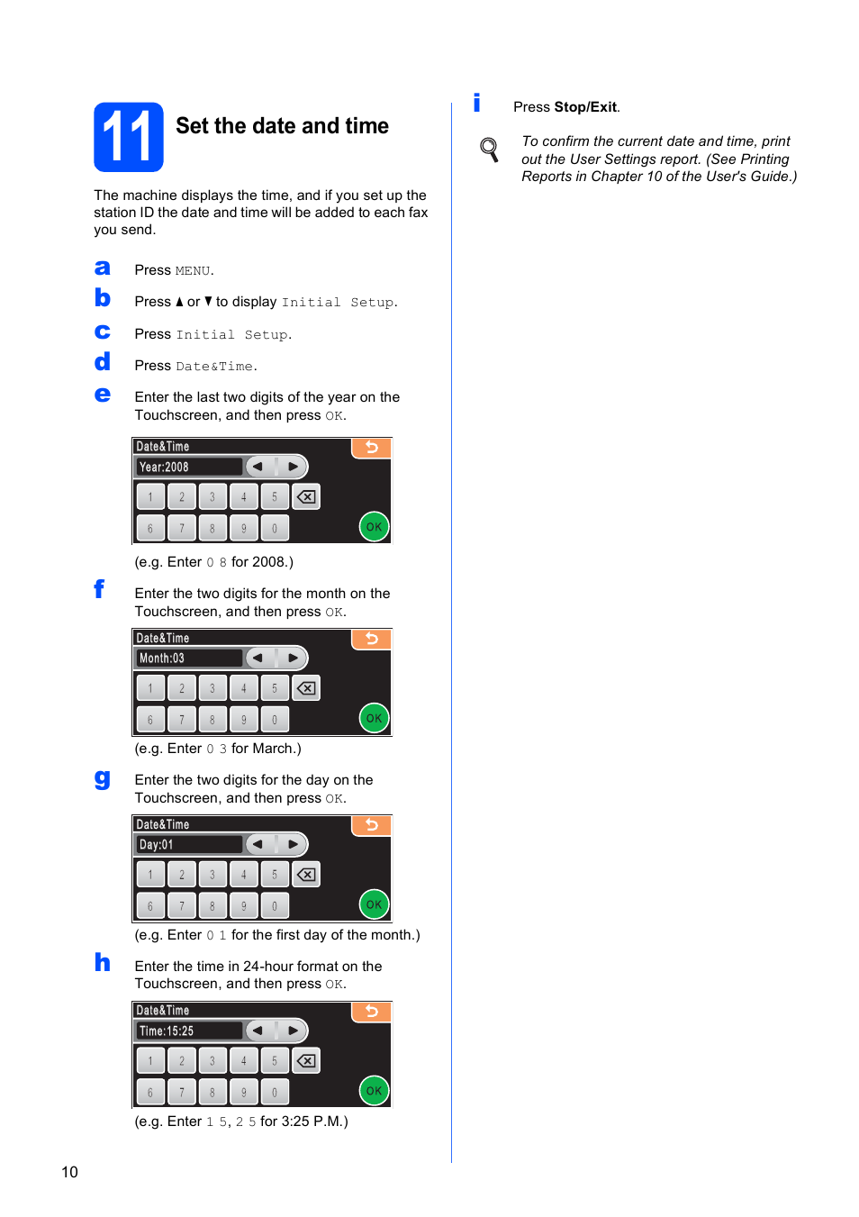 11 set the date and time, Set the date and time | Brother MFC 990cw User Manual | Page 10 / 50