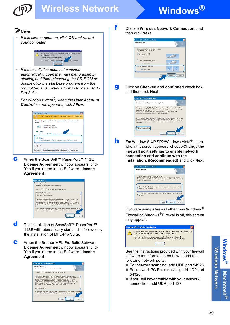 Windows, Wireless network | Brother MFC 990cw User Manual | Page 39 / 50