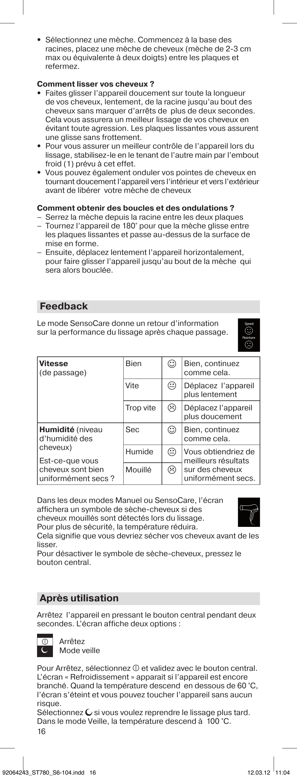 Feedback, Après utilisation | Braun ST780 Satin Hair 7 User Manual | Page 15 / 99