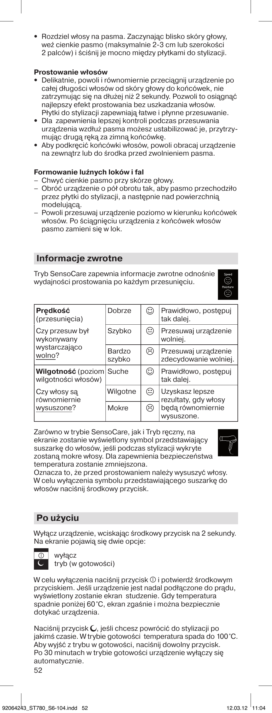 Informacje zwrotne, Po użyciu | Braun ST780 Satin Hair 7 User Manual | Page 51 / 99