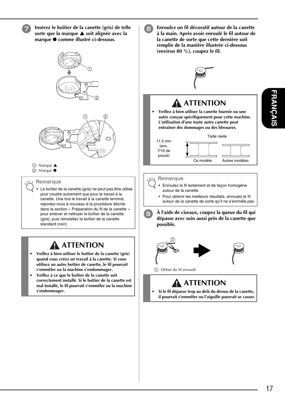 Attention, 17 fr an çais | Brother NX-2000 User Manual | Page 19 / 40