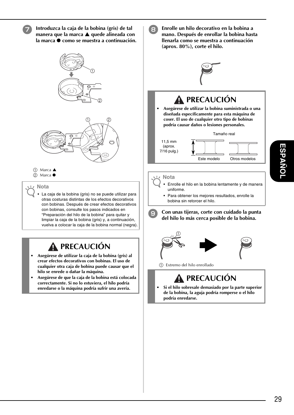 Precaución, 29 esp añ ol | Brother NX-2000 User Manual | Page 31 / 40