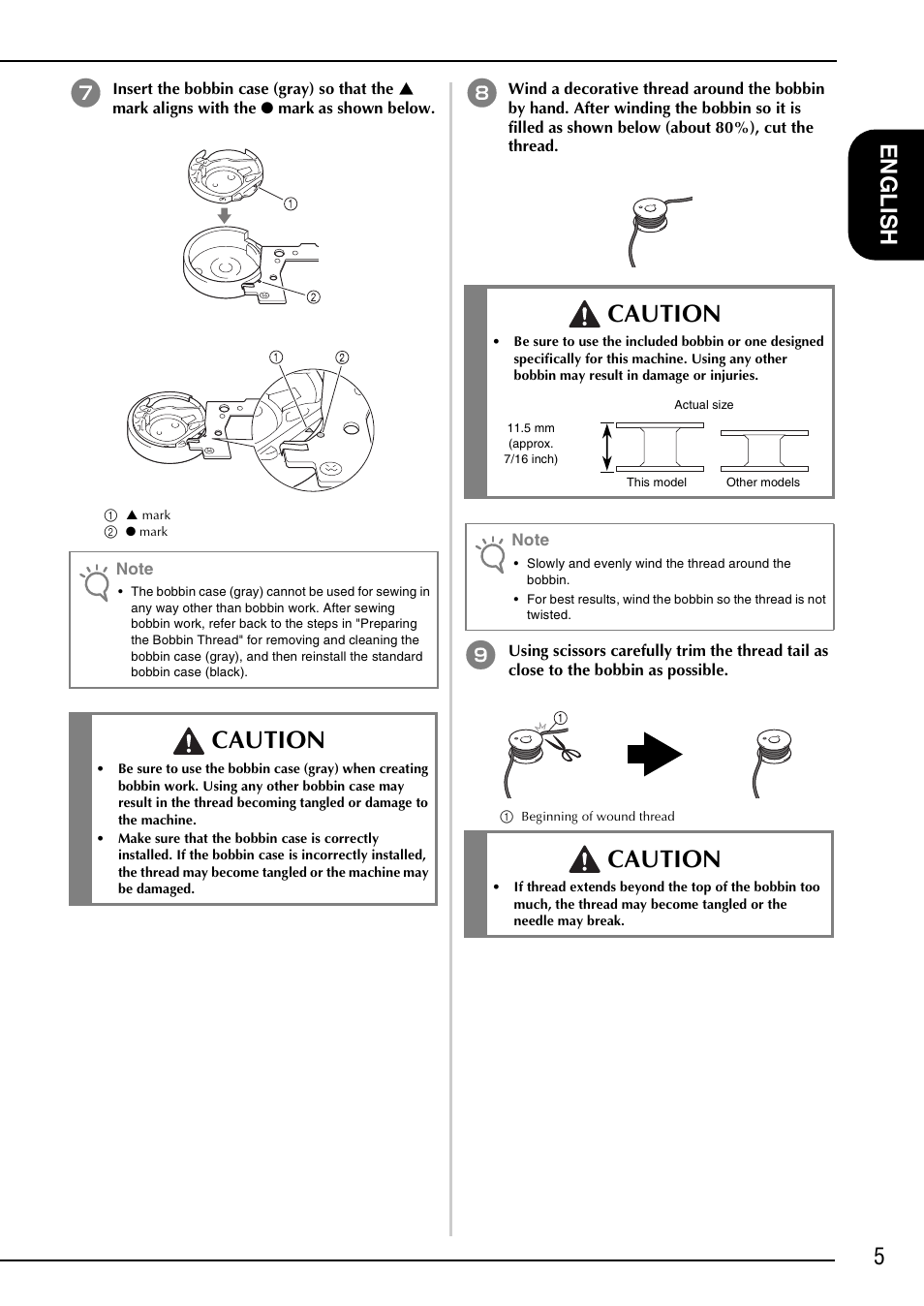 Caution, 5eng l ish | Brother NX-2000 User Manual | Page 7 / 40