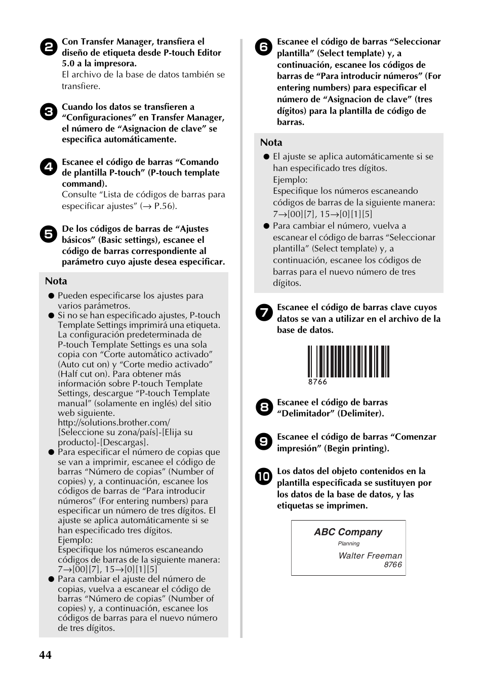 Nota | Brother PT-9700PC User Manual | Page 101 / 118