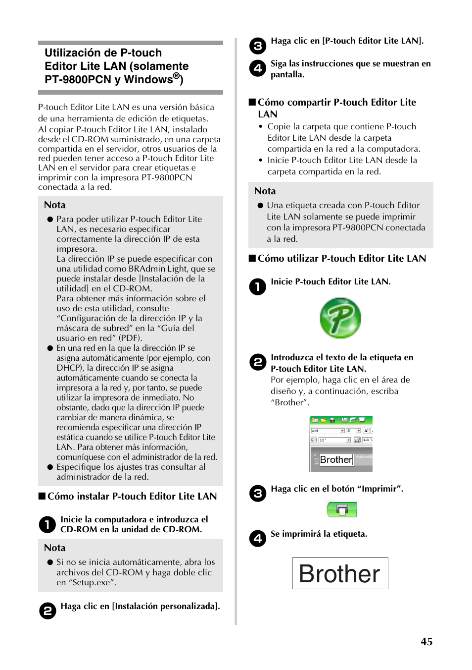 P.45), Brother | Brother PT-9700PC User Manual | Page 102 / 118