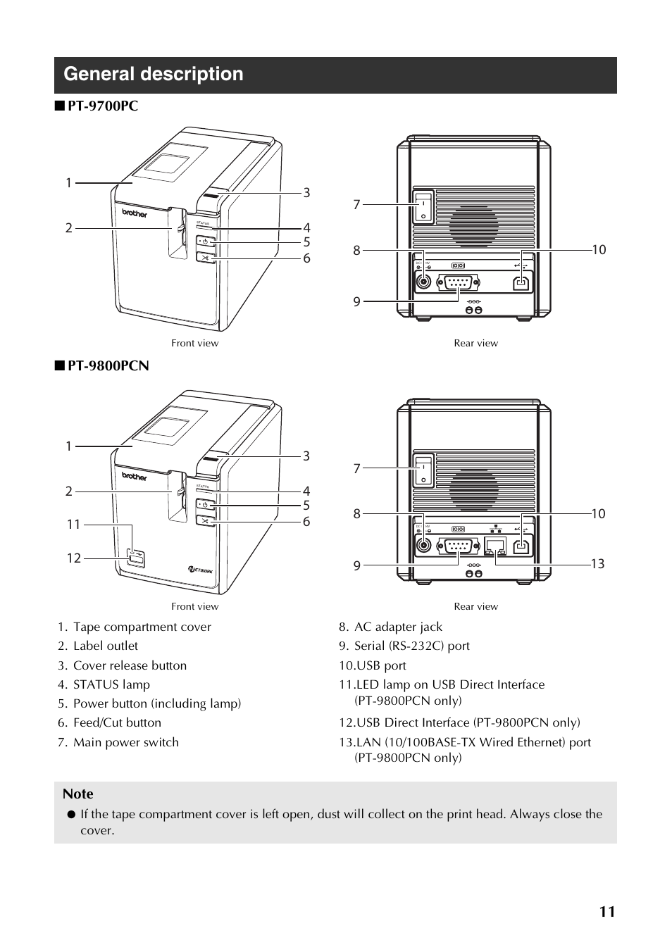 General description | Brother PT-9700PC User Manual | Page 12 / 118