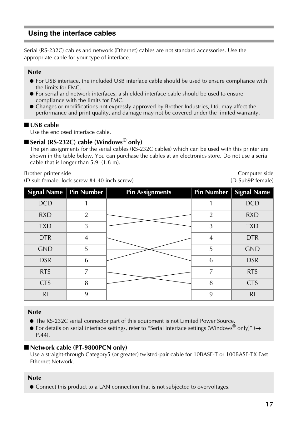 Using the interface cables | Brother PT-9700PC User Manual | Page 18 / 118