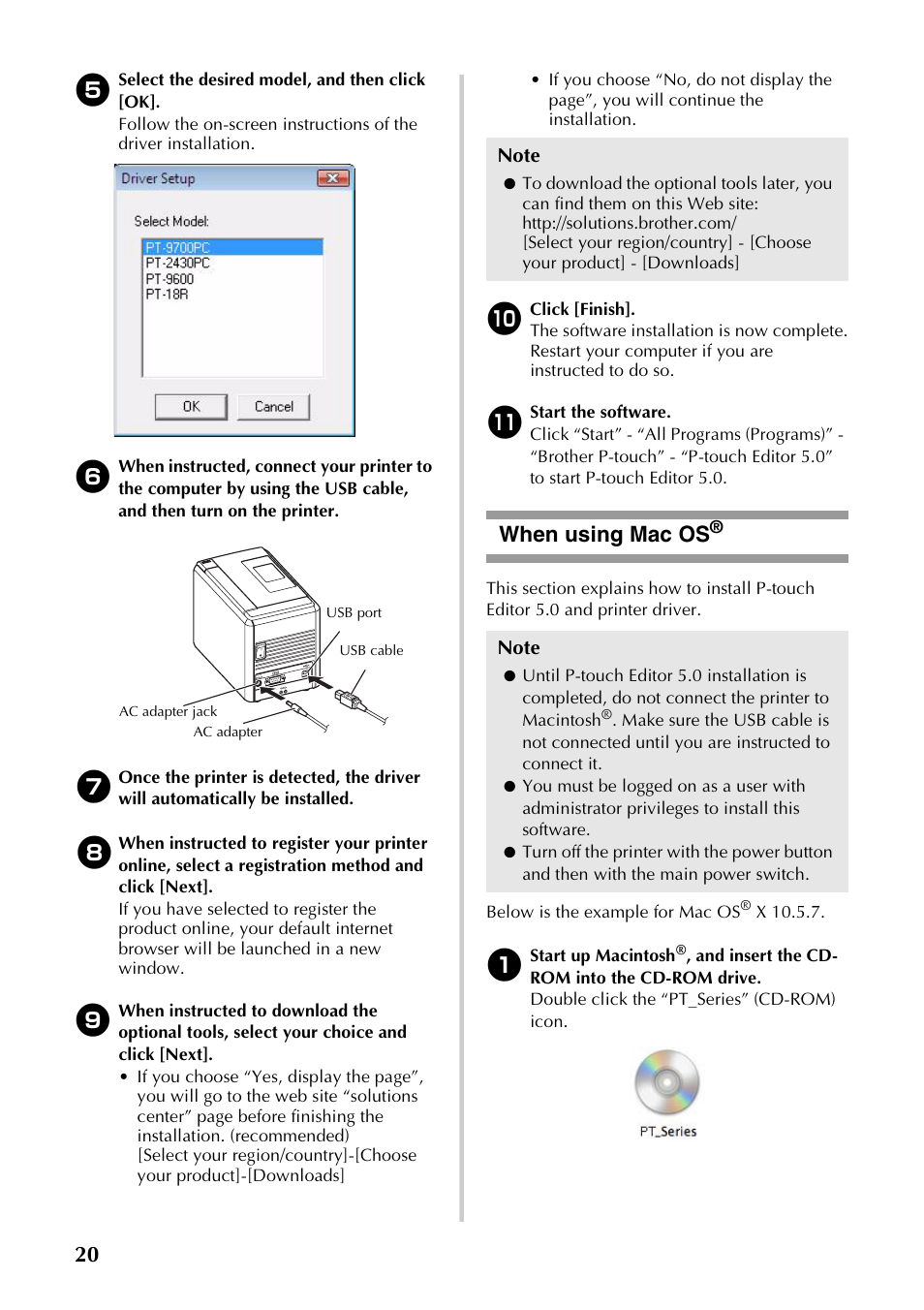 When using mac os, P.20) | Brother PT-9700PC User Manual | Page 21 / 118