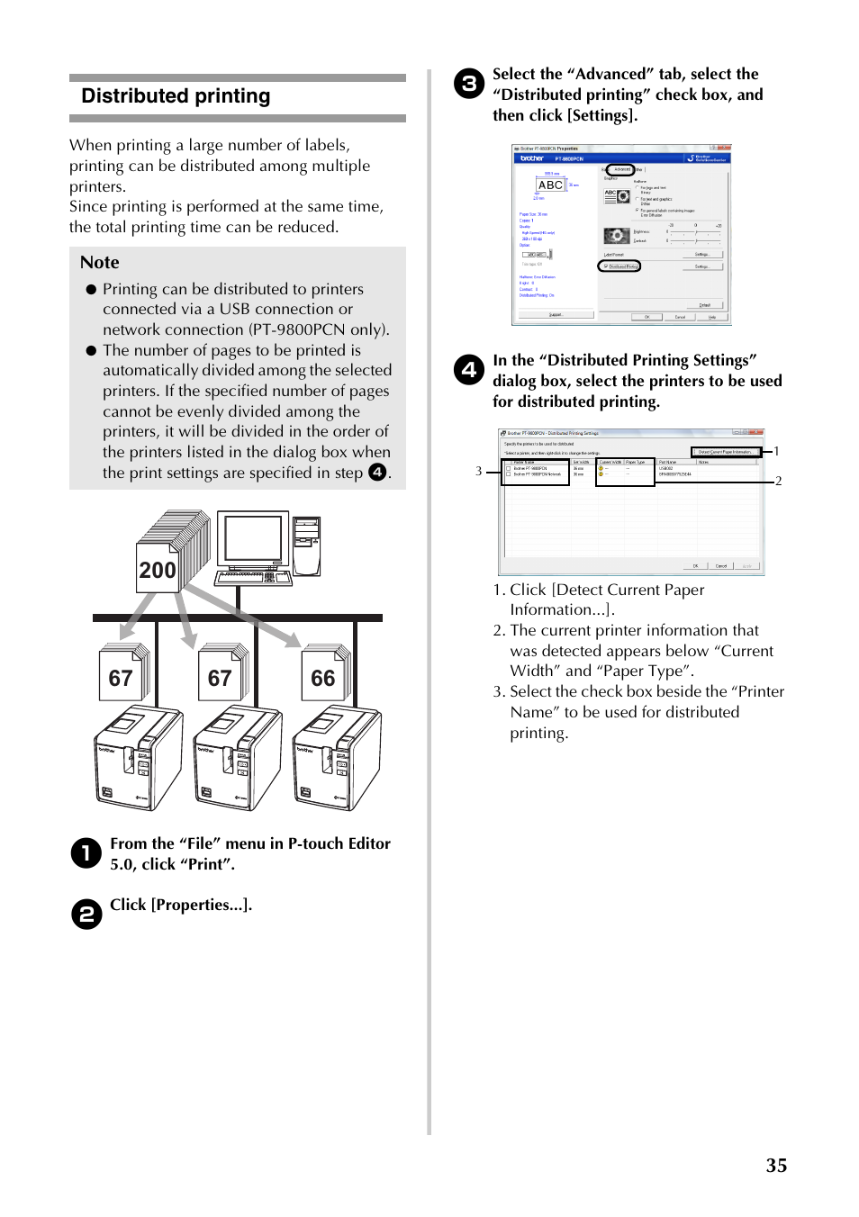 Distributed printing, P.35), 35 distributed printing | Brother PT-9700PC User Manual | Page 36 / 118