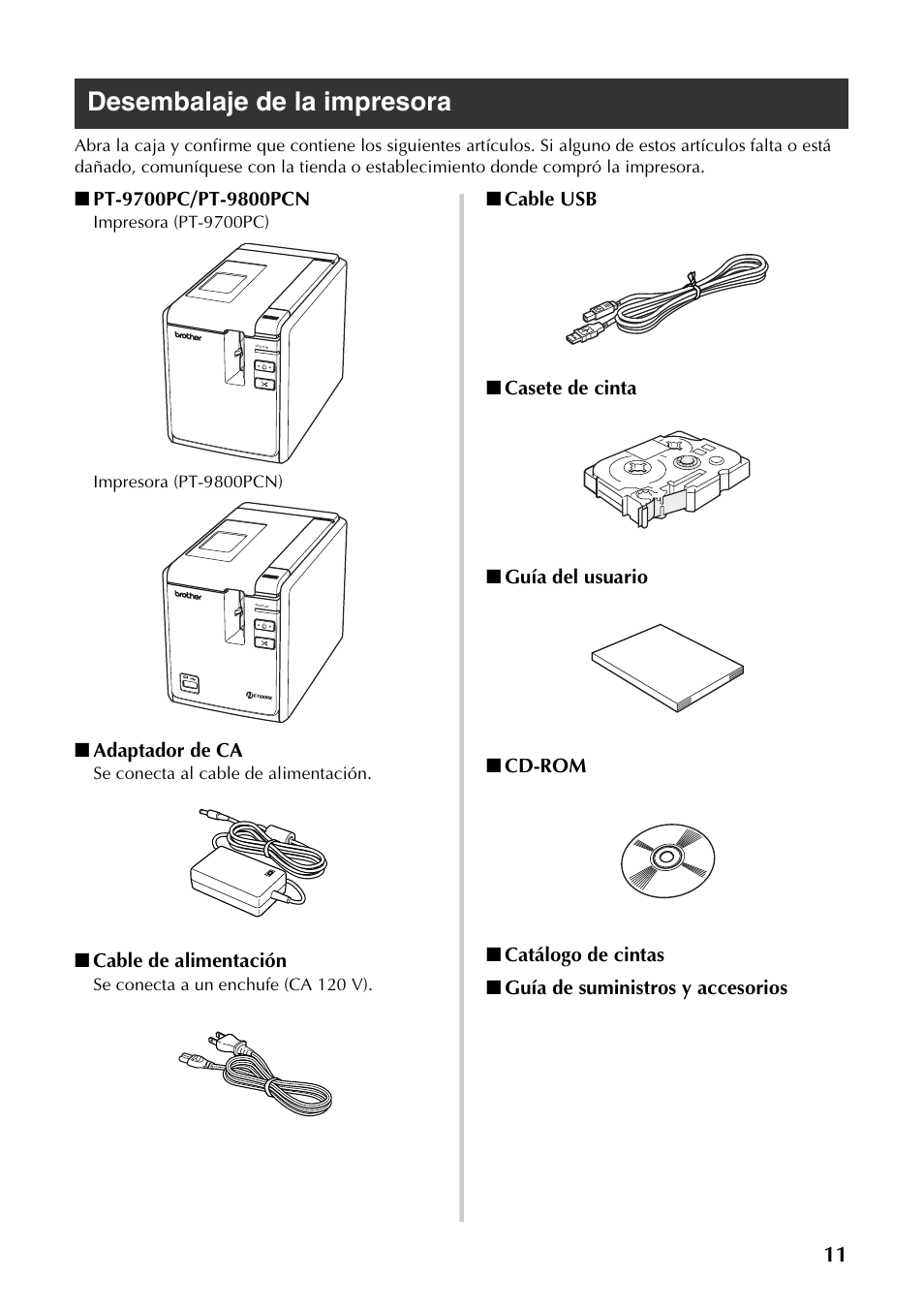 Desembalaje de la impresora | Brother PT-9700PC User Manual | Page 68 / 118