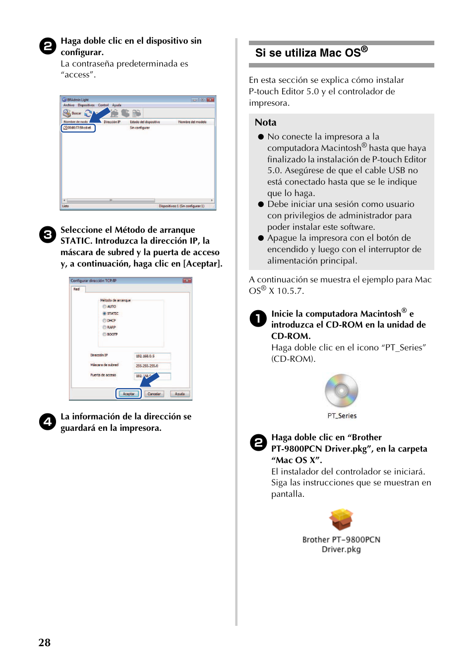 Si se utiliza mac os, P.28) | Brother PT-9700PC User Manual | Page 85 / 118