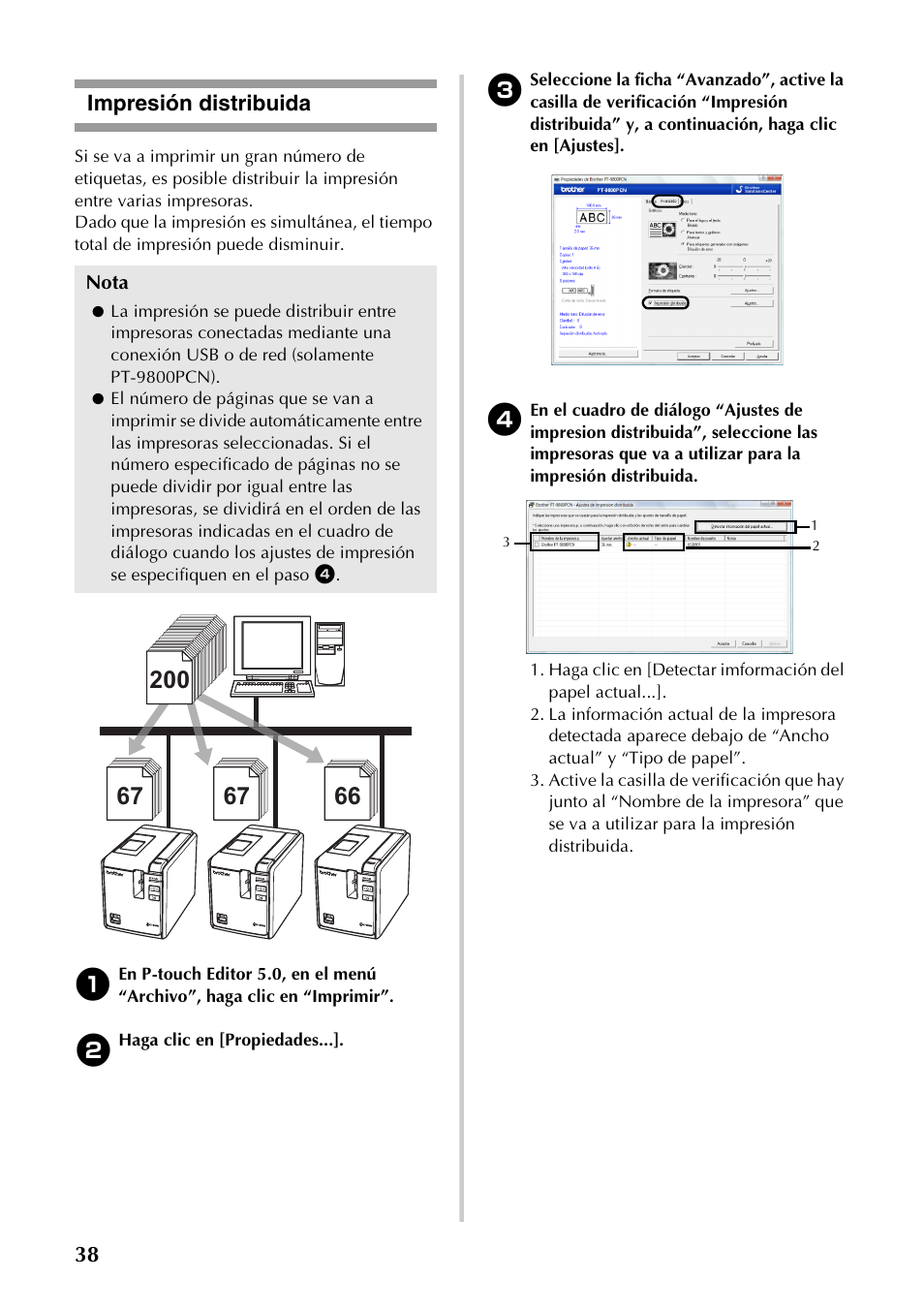 Impresión distribuida, P.38), 38 impresión distribuida | Brother PT-9700PC User Manual | Page 95 / 118