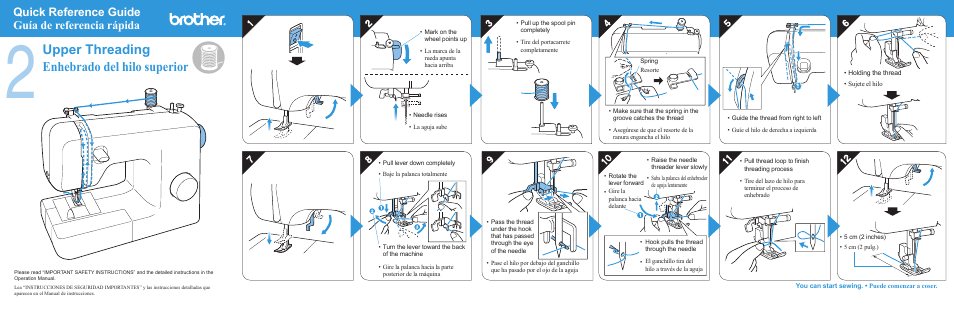 Upper threading enhebrado del hilo superior, Quick reference guide guía de referencia rápida | Brother XR53 User Manual | Page 2 / 2