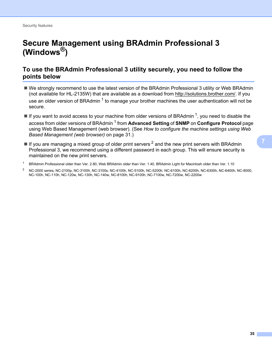 Secure management using, Bradmin professional 3 (windows | Brother HL 2270DW User Manual | Page 39 / 47