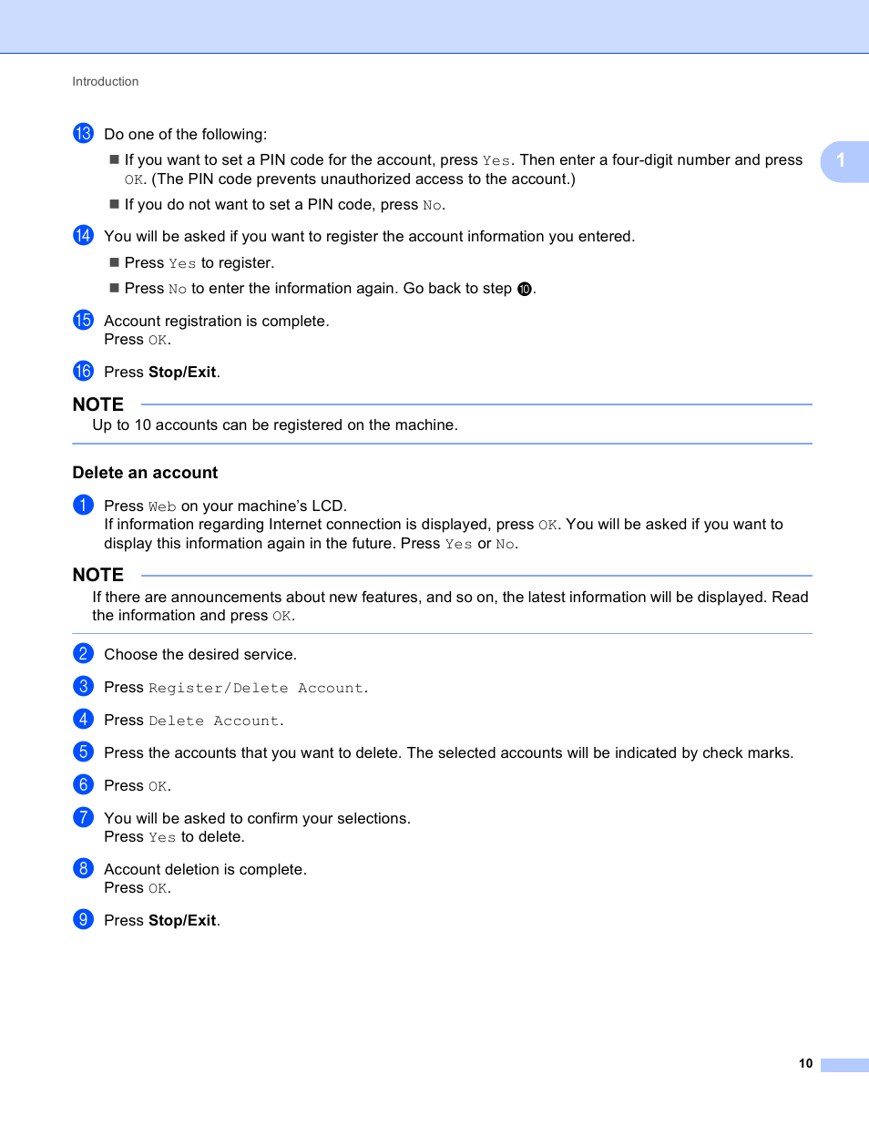 Delete an account | Brother MFC-J835DW User Manual | Page 13 / 33