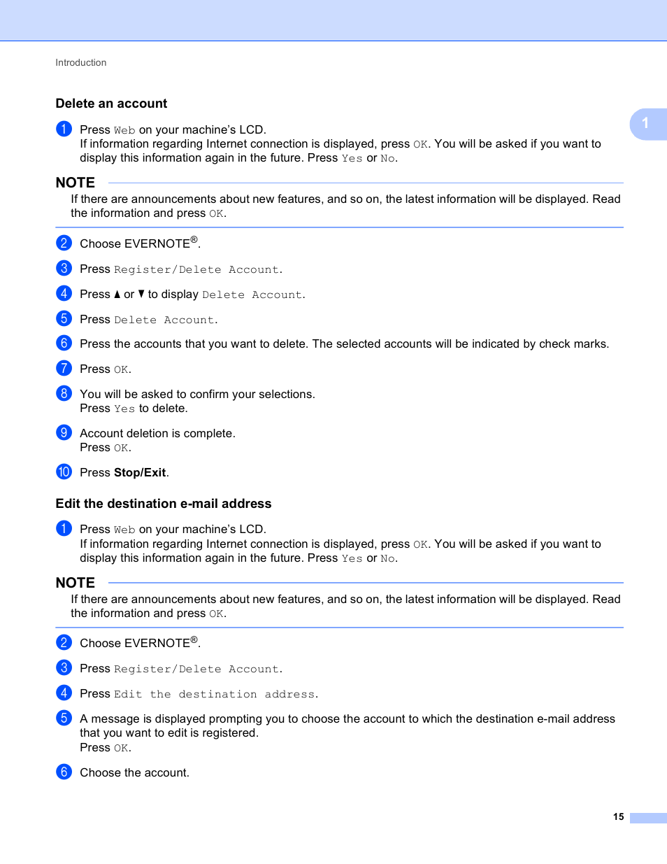 Delete an account, Edit the destination e-mail address | Brother MFC-J835DW User Manual | Page 18 / 33