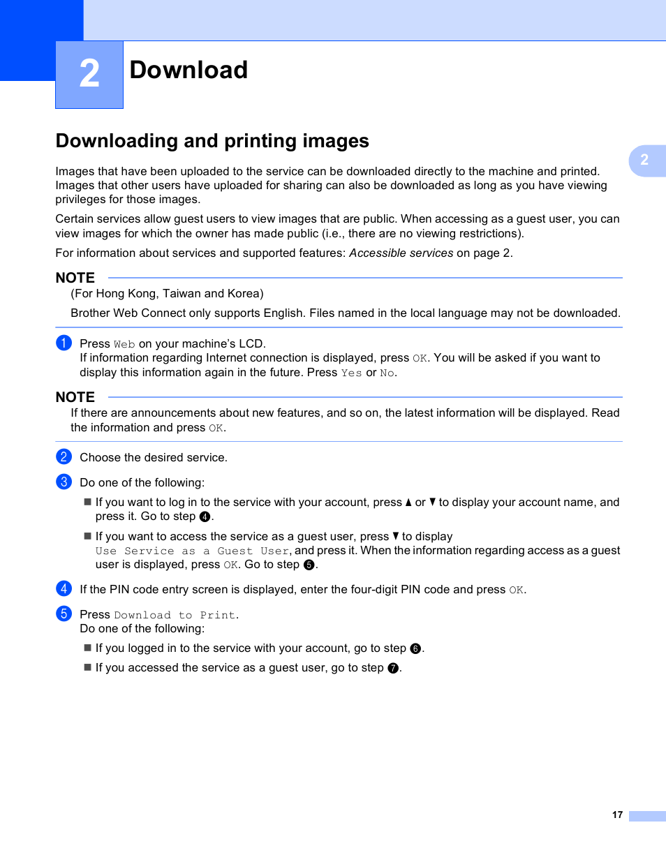 2 download, Downloading and printing images, Download | Brother MFC-J835DW User Manual | Page 20 / 33