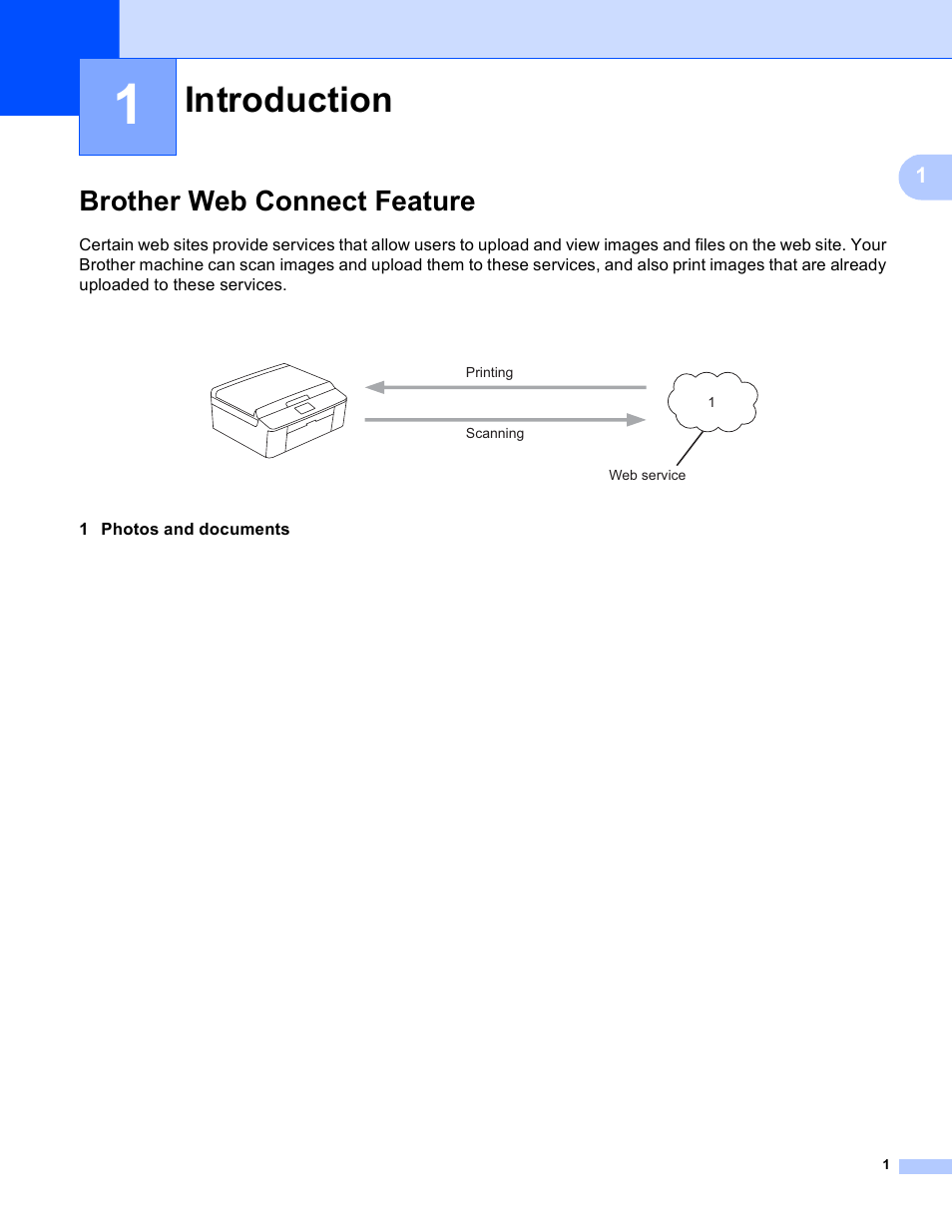 1 introduction, Brother web connect feature, Introduction | Brother MFC-J835DW User Manual | Page 4 / 33