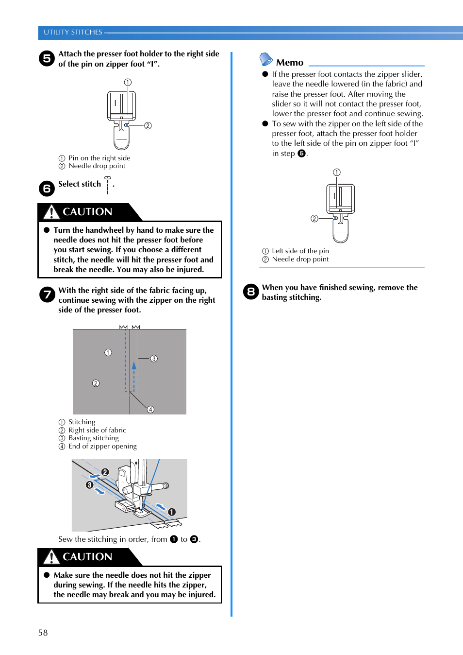 Caution | Brother CE8080 CE8080PRW User Manual | Page 60 / 104