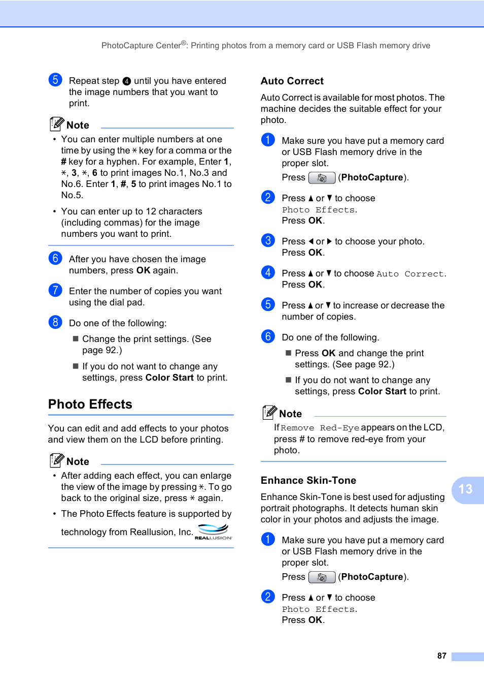 Photo effects, Auto correct, Enhance skin-tone | Brother MFC-465CN User Manual | Page 103 / 192