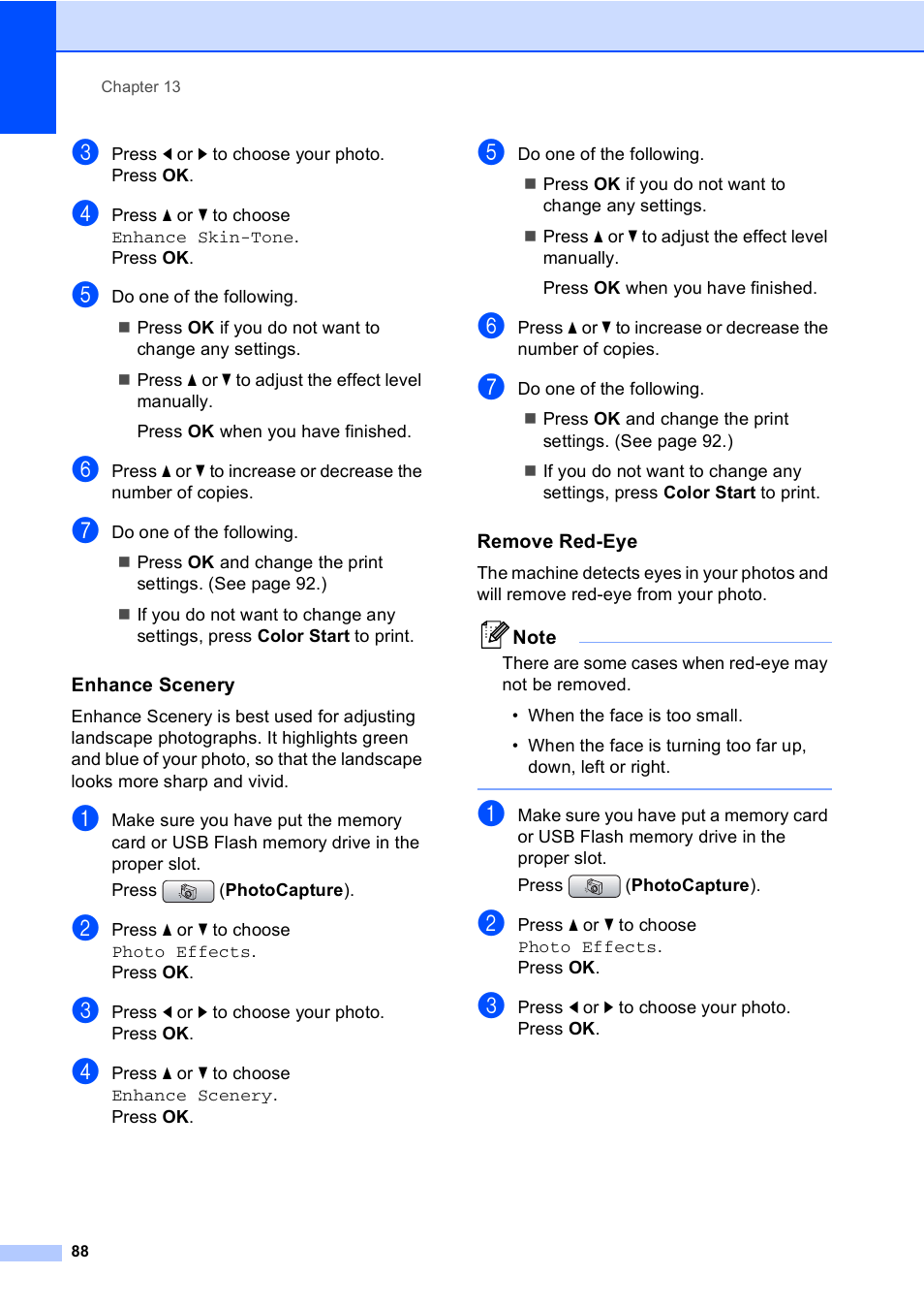 Enhance scenery, Remove red-eye | Brother MFC-465CN User Manual | Page 104 / 192