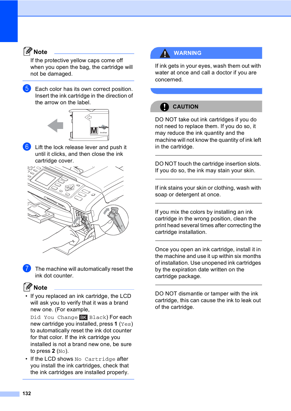 Warning, Caution | Brother MFC-465CN User Manual | Page 148 / 192