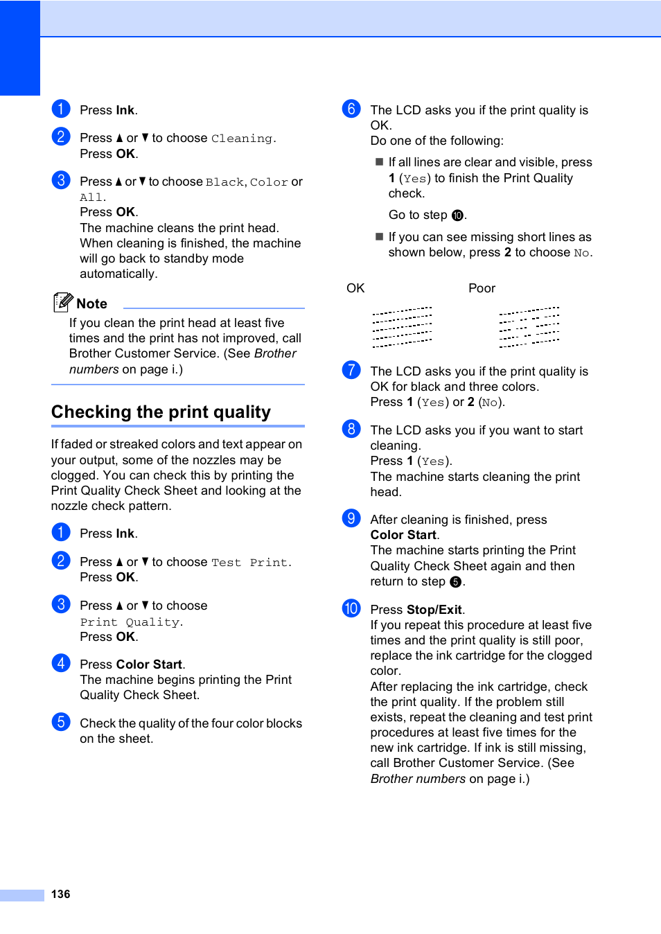 Checking the print quality | Brother MFC-465CN User Manual | Page 152 / 192