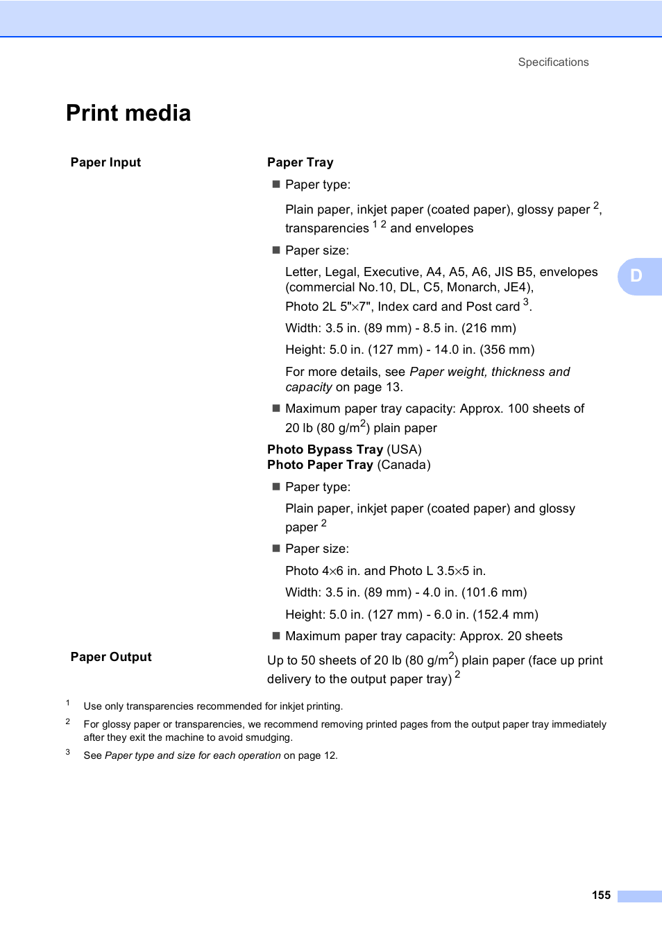 Print media | Brother MFC-465CN User Manual | Page 171 / 192