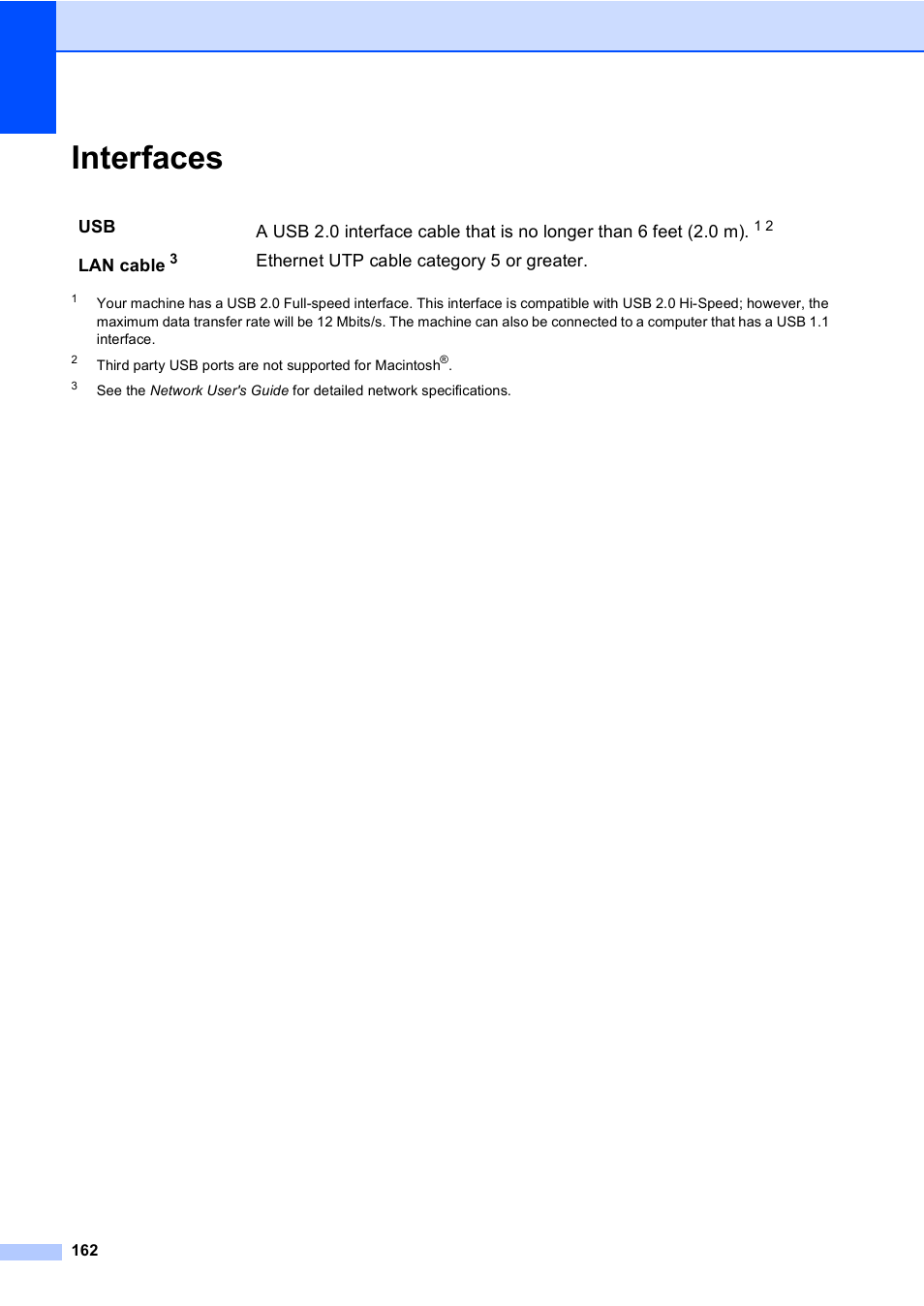 Interfaces | Brother MFC-465CN User Manual | Page 178 / 192
