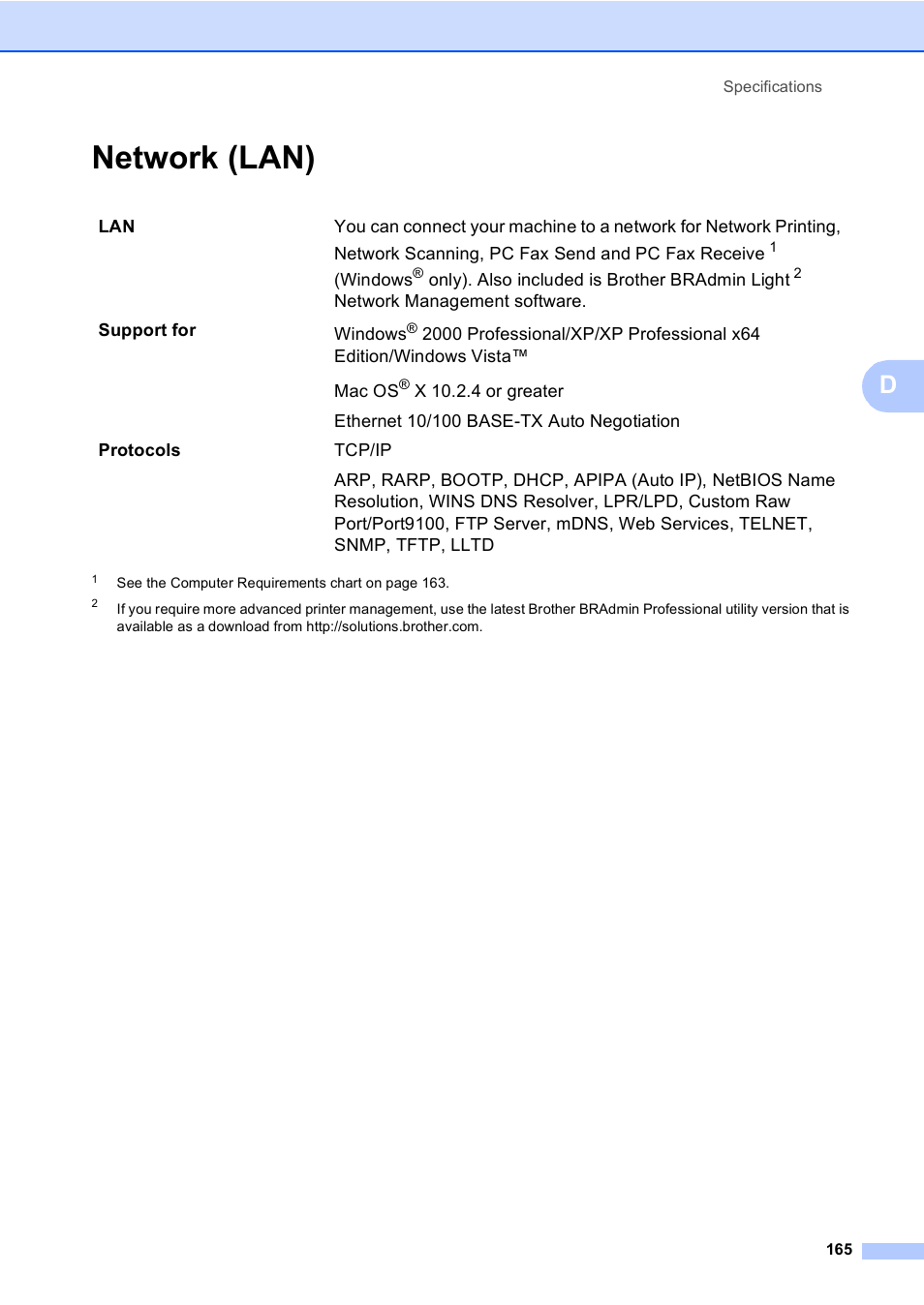 Network (lan) | Brother MFC-465CN User Manual | Page 181 / 192