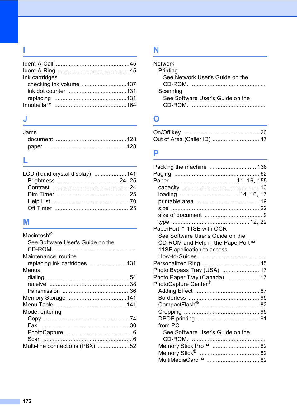 Brother MFC-465CN User Manual | Page 188 / 192