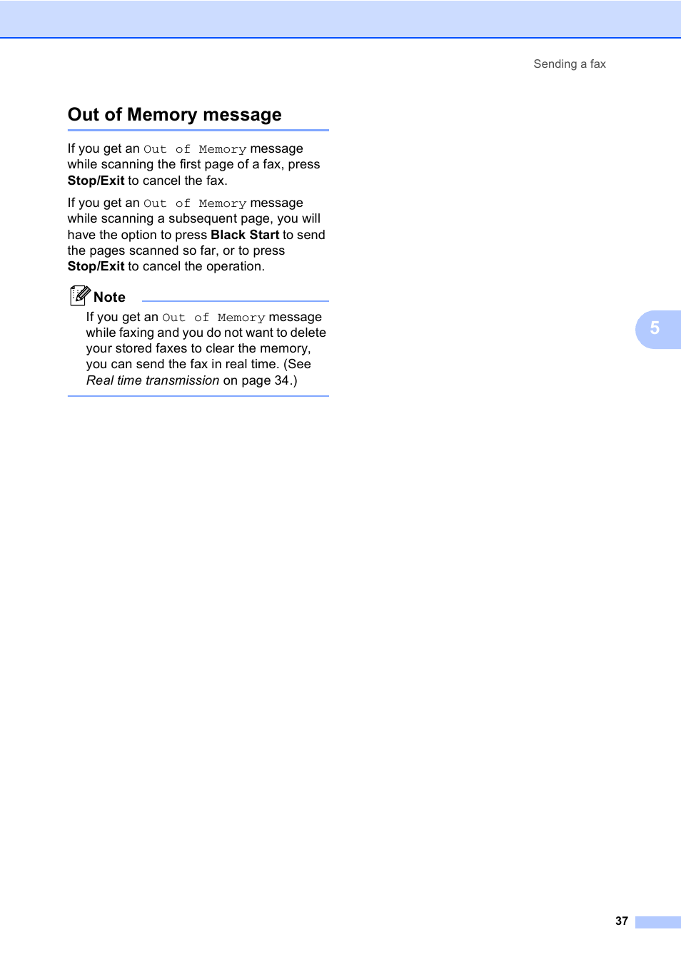 Out of memory message | Brother MFC-465CN User Manual | Page 53 / 192