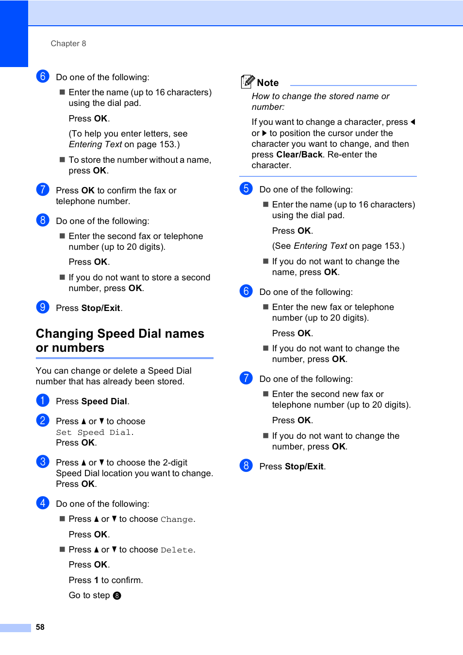 Changing speed dial names or numbers | Brother MFC-465CN User Manual | Page 74 / 192