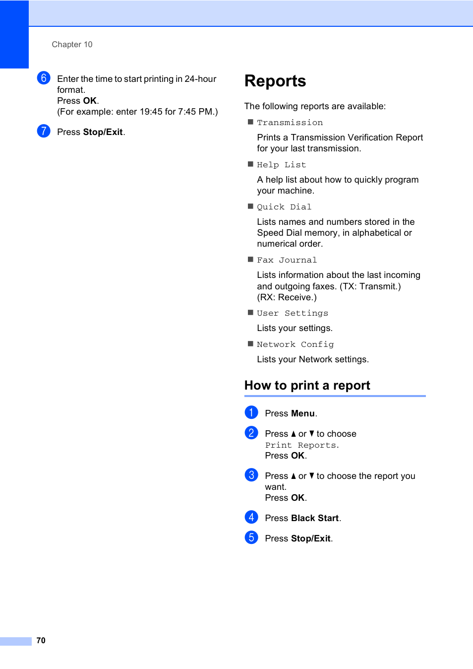 Reports, How to print a report | Brother MFC-465CN User Manual | Page 86 / 192