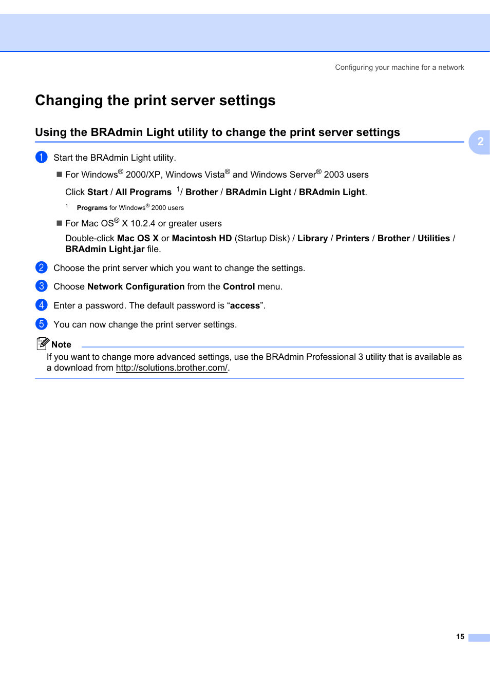 Changing the print server settings | Brother MFC-7440N User Manual | Page 23 / 88